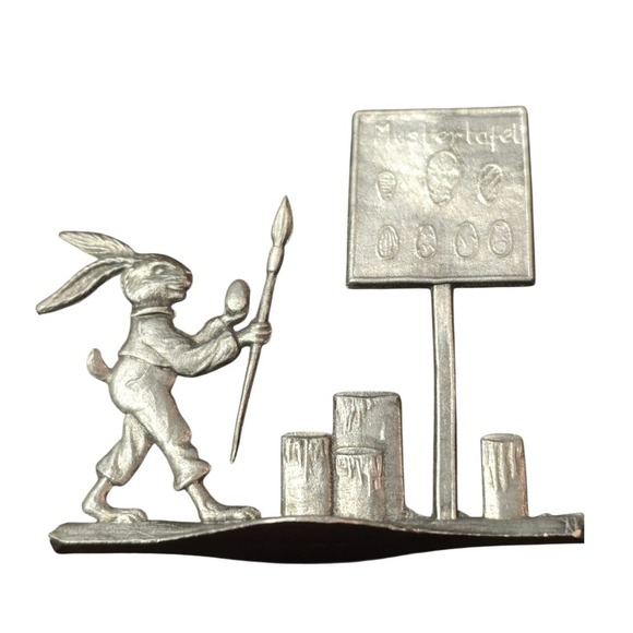 Schweizer Other - Schweizer Pewter Rabbit Painting Eggs Mastertafel Figurine Easter Decor